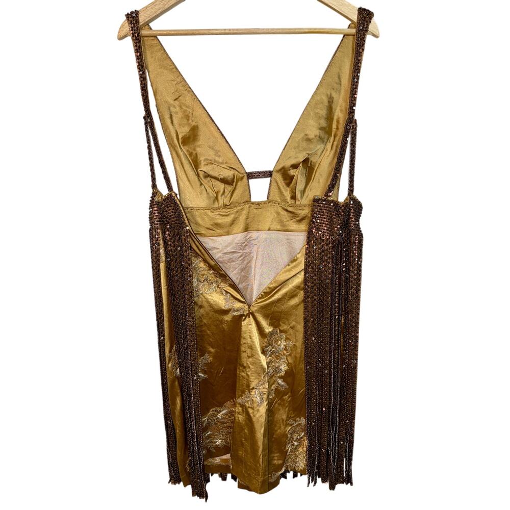 NWT Mandalay Gold Beaded Fringe Studded Sequin Mini Cocktail Party Dress Size 2 - Picture 10 of 13